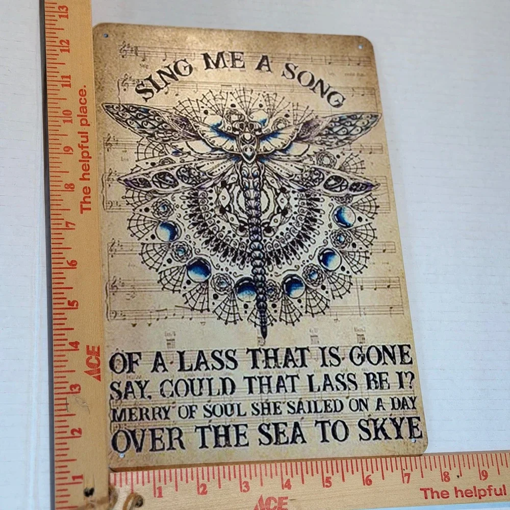 Sing Me A Song Dragonfly Metal Wall Sign Vintage Style Music Sheet Decor 8x12